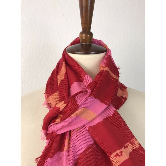 Guess Rectangular Scarf Striped Fringe Color Block FLAWS - Picture 2 of 12